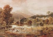 Ramsay Richard Reinagle A Slate Wharf,with the Village of Clappersgate and Coniston Fells,near the Head of Windermere-Forenoon (mk47) oil painting